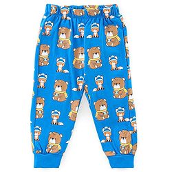 Babyhug Cotton Knit Full Sleeves Teddy Printed Night Suit - Blue