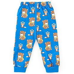 Babyhug Cotton Knit Full Sleeves Teddy Printed Night Suit - Blue