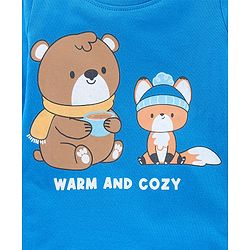 Babyhug Cotton Knit Full Sleeves Teddy Printed Night Suit - Blue