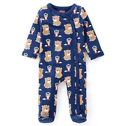 Babyhug Cotton Knit Full Sleeves Bear Printed Footed Sleep Suit - Blue
