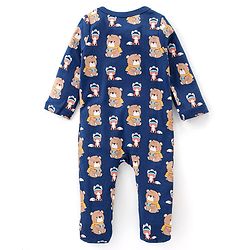 Babyhug Cotton Knit Full Sleeves Bear Printed Footed Sleep Suit - Blue