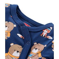 Babyhug Cotton Knit Full Sleeves Bear Printed Footed Sleep Suit - Blue