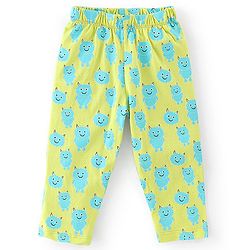 Babyhug Cotton Knit Full Sleeves Monster Printed Night Suit - Green