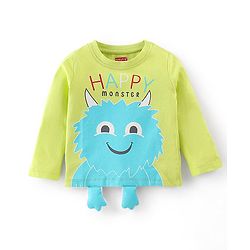 Babyhug Cotton Knit Full Sleeves Monster Printed Night Suit - Green