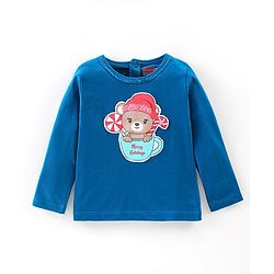 Babyhug Cotton Knit Full Sleeves Bear & Snowflakes Printed Night Suit - Blue