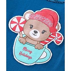 Babyhug Cotton Knit Full Sleeves Bear & Snowflakes Printed Night Suit - Blue