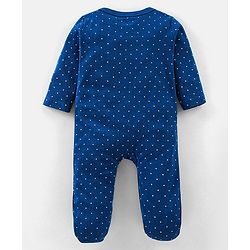 Babyhug Cotton Knit  Full Sleeves Sleepsuit Bear Printed - Blue