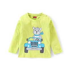 Babyhug Cotton Full Sleeves Tee With Stripes & Bear Graphics Pack Of 3- Green & Blue