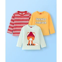Babyhug Cotton Knit Full Sleeves T-Shirt with Graphics Pack of 3 - Red Yellow & Light Blue