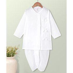 Babyhug 100% Cotton Angarakha Embroidered Dhoti Kurta Set - White