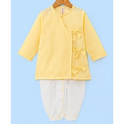 Babyhug 10% Cotton Woven Full Sleeves Angarakha Embroidered Dhoti Kurta Set - Yellow