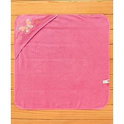 Babyhug Butterfly Embroidery Terry Hooded Bath Towel - Pink