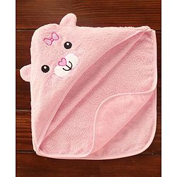 Babyhug Cat Embroidery Hooded Bath Towel L 76 x B 76 cm - Pink
