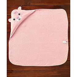 Babyhug Cat Embroidery Hooded Bath Towel L 76 x B 76 cm - Pink