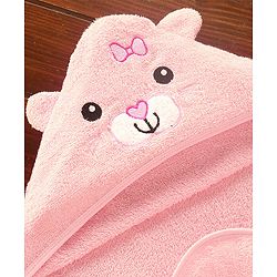 Babyhug Cat Embroidery Hooded Bath Towel L 76 x B 76 cm - Pink