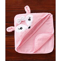 Babyhug Fox Embroidery Terry Hooded Bath Towel L 76 x B 76 cm - Pink