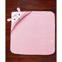 Babyhug Fox Embroidery Terry Hooded Bath Towel L 76 x B 76 cm - Pink