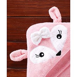 Babyhug Fox Embroidery Terry Hooded Bath Towel L 76 x B 76 cm - Pink
