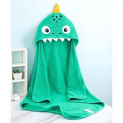 Babyhug Cotton Woven Hooded Towel Shark Embroidery L 76.2 x B 76.2 cm - Green