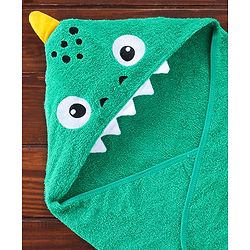 Babyhug Cotton Woven Hooded Towel Shark Embroidery L 76.2 x B 76.2 cm - Green
