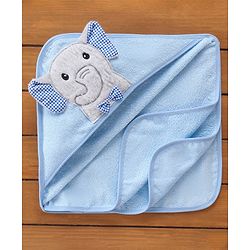 Babyhug Elephant Embroidery Terry Woven Hooded Bath Towel L 76 x B 76 cm - Blue