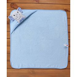 Babyhug Elephant Embroidery Terry Woven Hooded Bath Towel L 76 x B 76 cm - Blue