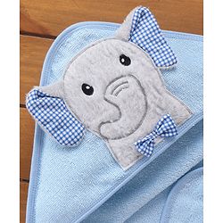 Babyhug Elephant Embroidery Terry Woven Hooded Bath Towel L 76 x B 76 cm - Blue
