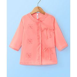 Babyhug 100% Cotton Angarakha Embroidered Full Sleeves Kurta & Dhoti Set- Pink