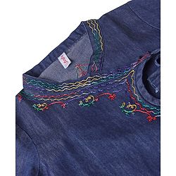Babyhug 100% Cotton Woven Full Sleeves Angarakha Embroidered Kurta & Dhoti Set - Navy Blue