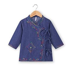 Babyhug 100% Cotton Woven Full Sleeves Angarakha Embroidered Kurta & Dhoti Set - Navy Blue