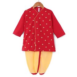 Babyhug Cotton Woven Full Sleeves Embroidered Kurta & Dhoti Set - Red