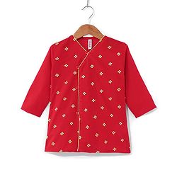Babyhug Cotton Woven Full Sleeves Embroidered Kurta & Dhoti Set - Red