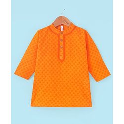 Babyhug Full Sleeves Cotton Dobby Kurta Pyjama Set - Orange