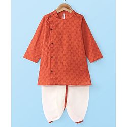 Babyhug  Cotton Woven Full Sleeves Embroidered Kurta & Dhoti Set - Orange