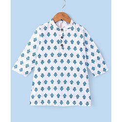 Babyhug 100% Cotton Woven Full Sleeves Kurta With Dhoti Floral Print - Navy Blue & White