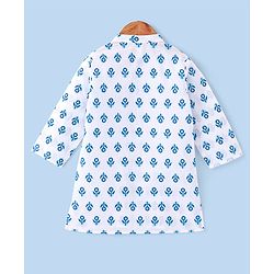 Babyhug 100% Cotton Woven Full Sleeves Kurta With Dhoti Floral Print - Navy Blue & White