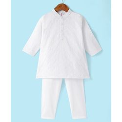Babyhug 100% Cotton Schiffly Full Sleeves Kurta Pyjama Set - White