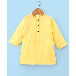 Babyhug 100% Cotton Woven Full Sleeves Solid Color Kurta Pyjama Set - Yellow