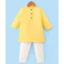 Babyhug 100% Cotton Woven Full Sleeves Solid Color Kurta Pyjama Set - Yellow