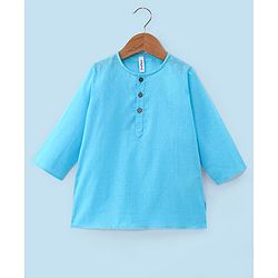 Babyhug 100% Cotton Woven Full Sleeves Dobby Kurta Pyjama Set - Sky Blue