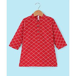 Babyhug Full Sleeves 100%  Cotton Printed Kurta Pyjama Set - Red