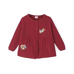 Babyhug Knit Full Sleeves Sweater With Floral Embroidery - Red