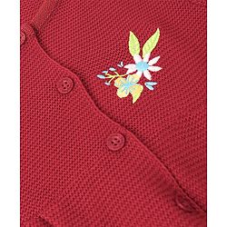 Babyhug Knit Full Sleeves Sweater With Floral Embroidery - Red