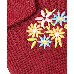 Babyhug Knit Full Sleeves Sweater With Floral Embroidery - Red
