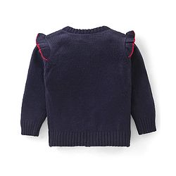 Babyhug Knit Full Sleeves Sweater With Floral Embroidery - Navy Blue