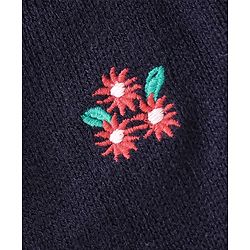 Babyhug Knit Full Sleeves Sweater With Floral Embroidery - Navy Blue