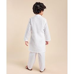 Babyhug 100% Cotton Woven Full Sleeves Kurta Pyjama Set Schiffli Embroidery - White