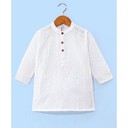 Babyhug 100% Cotton Woven Full Sleeves Kurta Pyjama Set Schiffli Embroidery - White