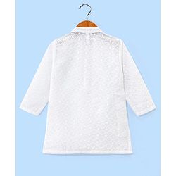 Babyhug 100% Cotton Woven Full Sleeves Kurta Pyjama Set Schiffli Embroidery - White