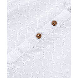 Babyhug 100% Cotton Woven Full Sleeves Kurta Pyjama Set Schiffli Embroidery - White